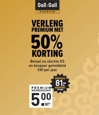 verleng premium met 50% korting. Betaal nu slechts &euro;5 en bespaar gemiddeld &euro;81 per jaar.